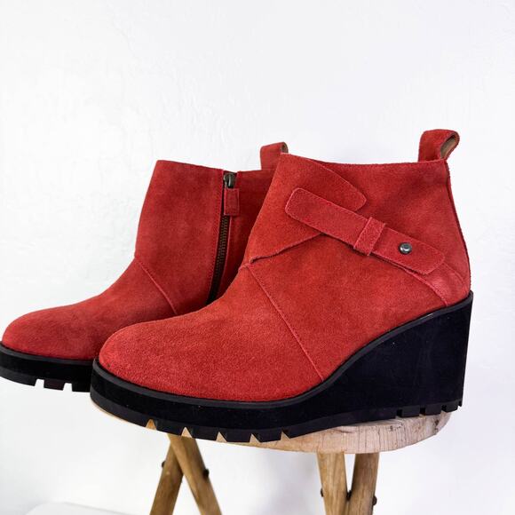 Eileen Fisher Tinker Leather Suede Wedge Ankle Boots Rust Brick Red sz 9.5 NEW - Picture 5 of 10